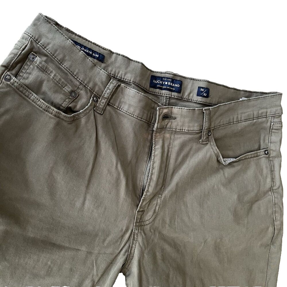 Lucky Brand 410 Straight Slim Jeans Men’s 38x32 Olive Green Denim Read Flaw